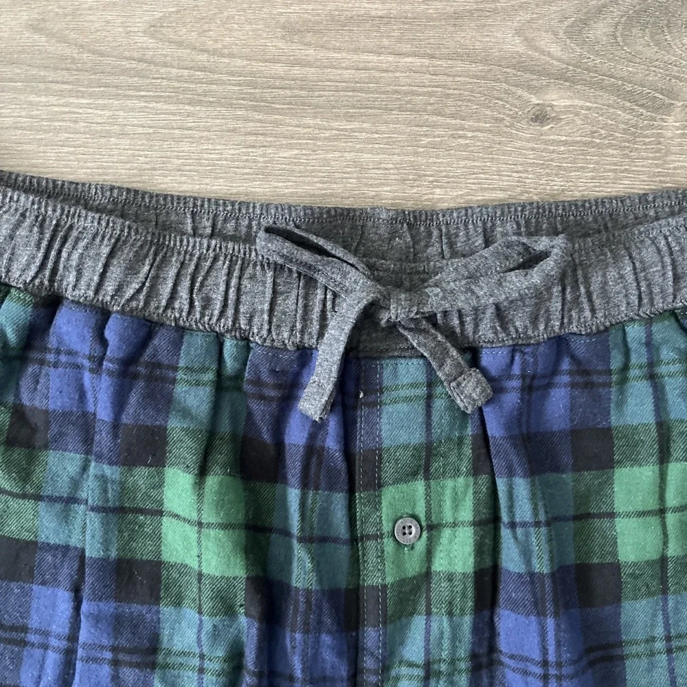 Eddie Bauer Mens M Lounge Pants Blue Green Plaid Drawstring
